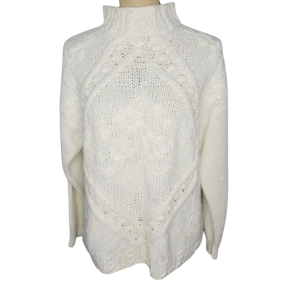 Vintage 80s Chunky Knit Mock Neck White Sweater - Picture 1 of 11